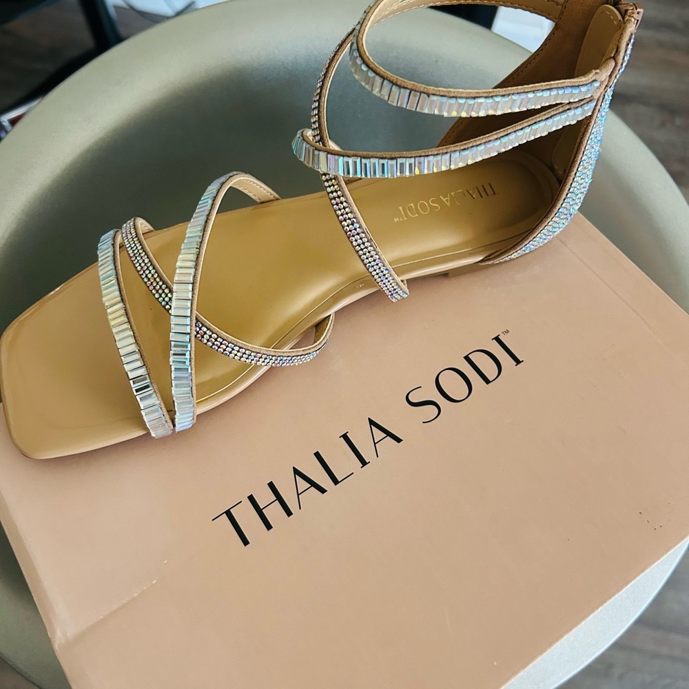 Thalia Sodi Women's Beige and Silver Strappy Sandals